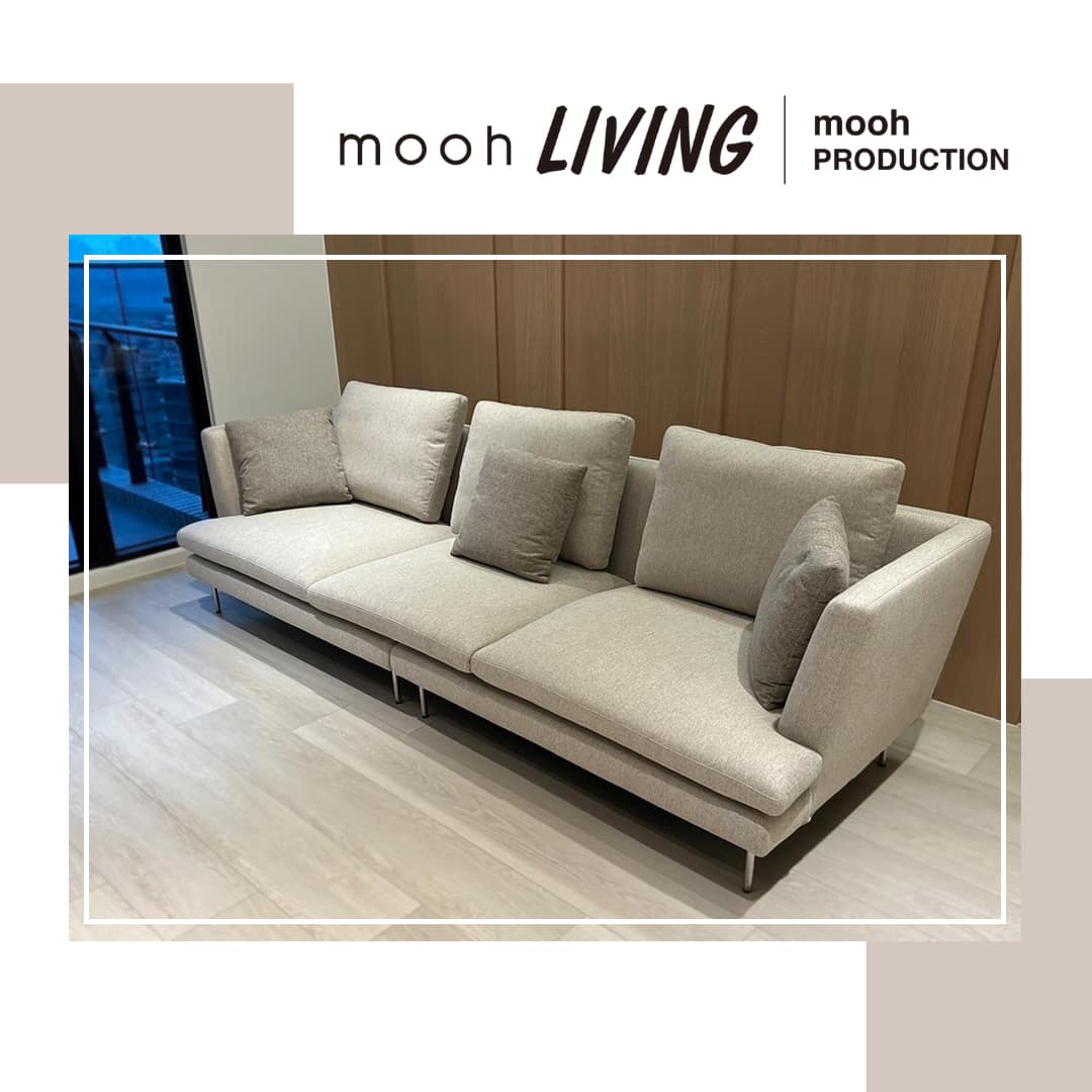 mooh Living 利勒桑 │三人沙發-案例分享 一張長280公分的三、四人座一字型米色織紋機能布料沙發
