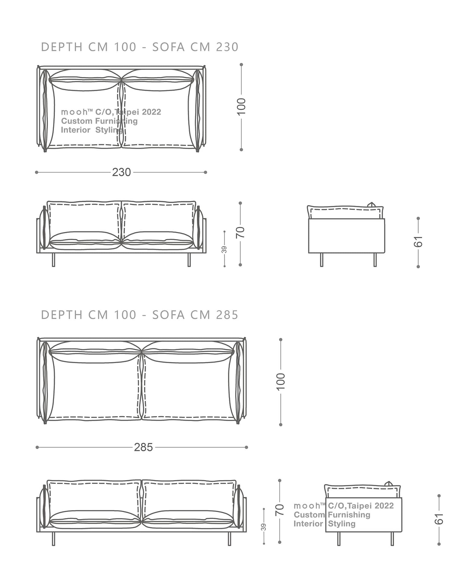 mooh Living 摩城｜三人沙發-詳細規格
