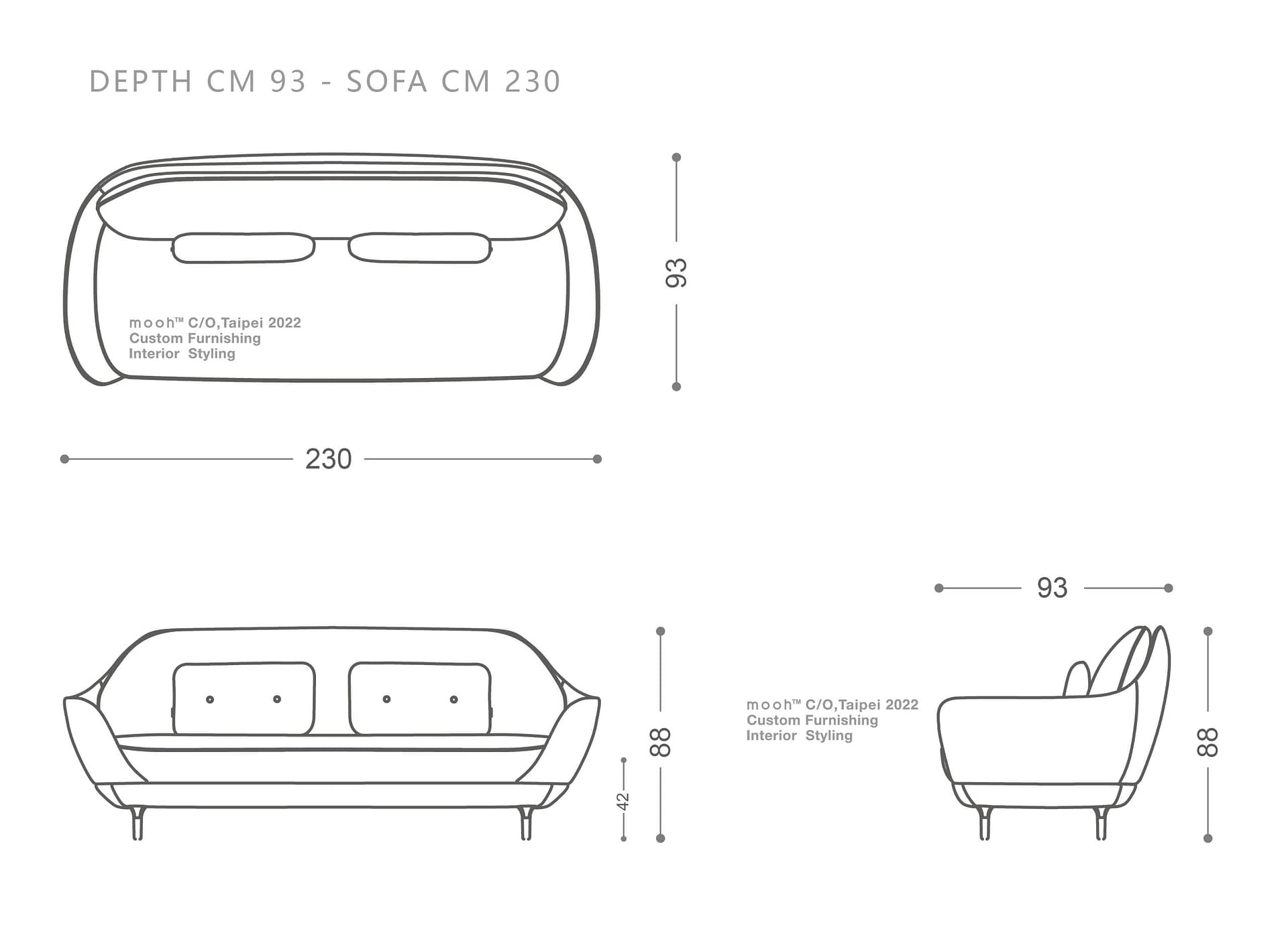 mooh Living 波恩｜三人沙發-詳細規格