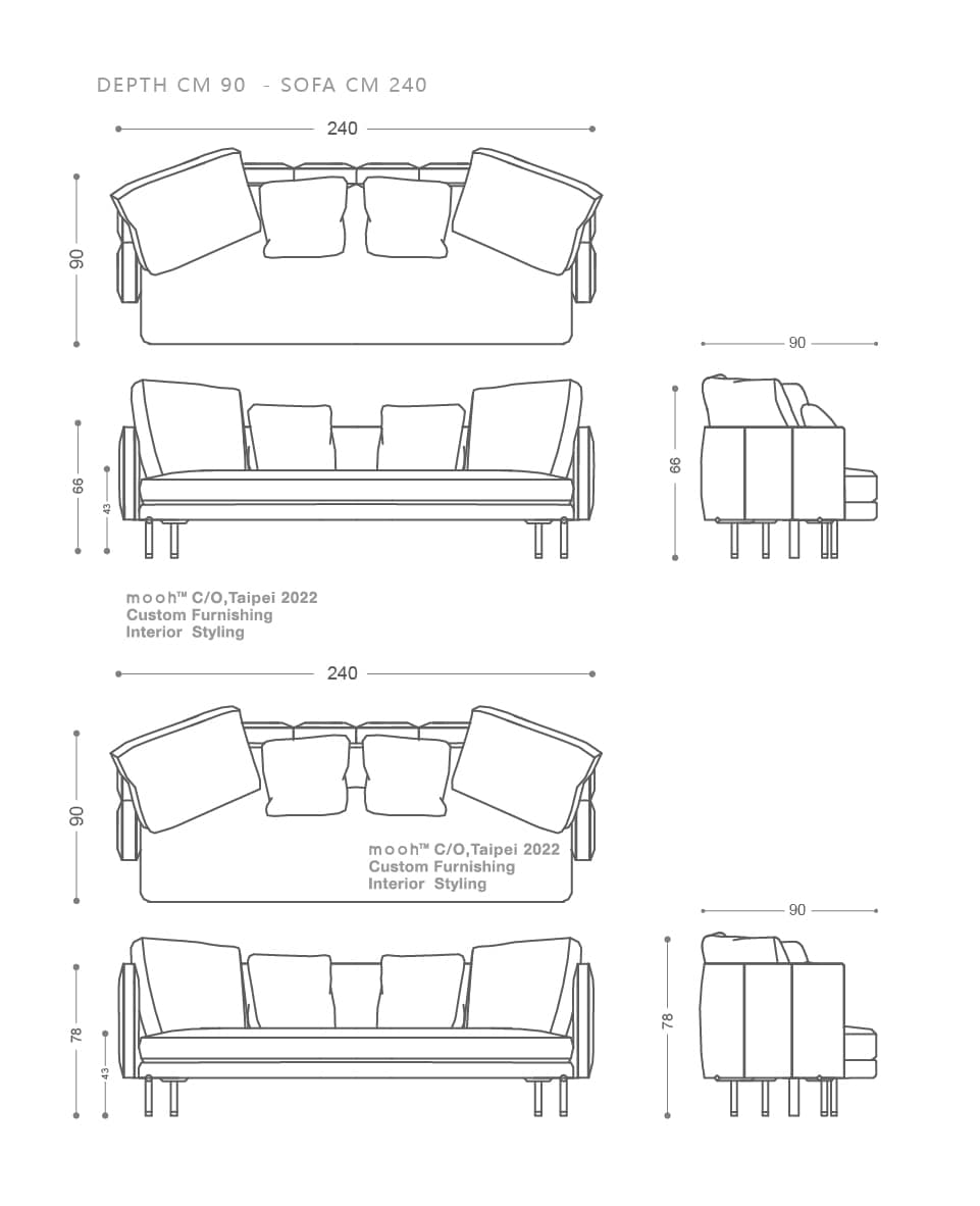 mooh Living 凱瑟琳｜三人沙發-詳細規格