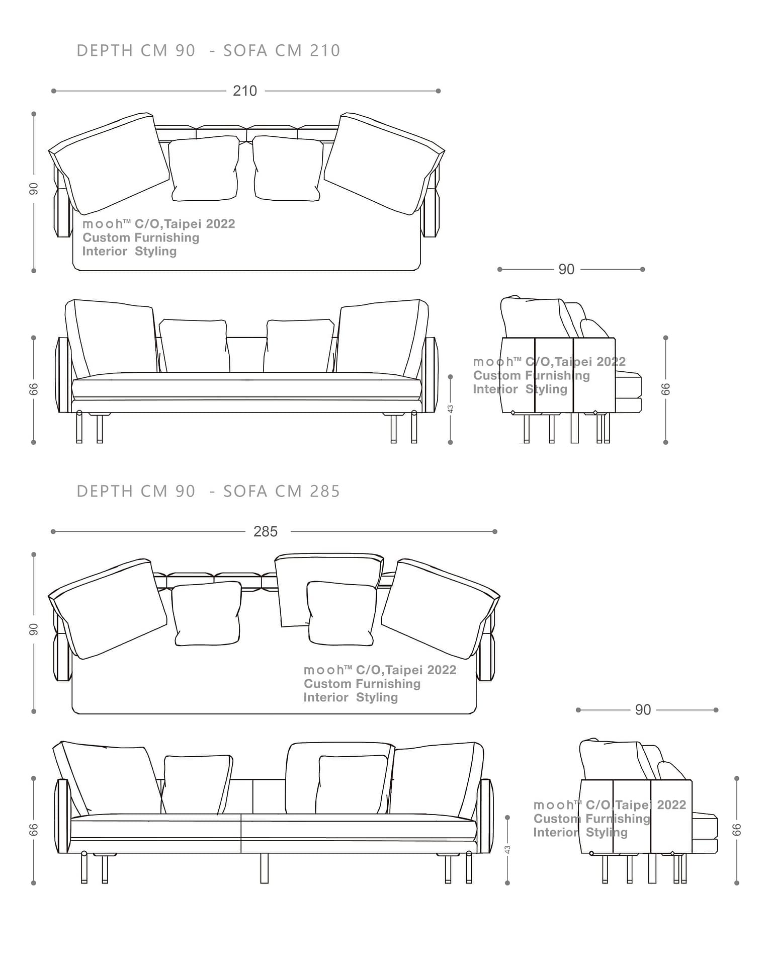 mooh Living 精選凱瑟琳｜三人沙發-詳細規格