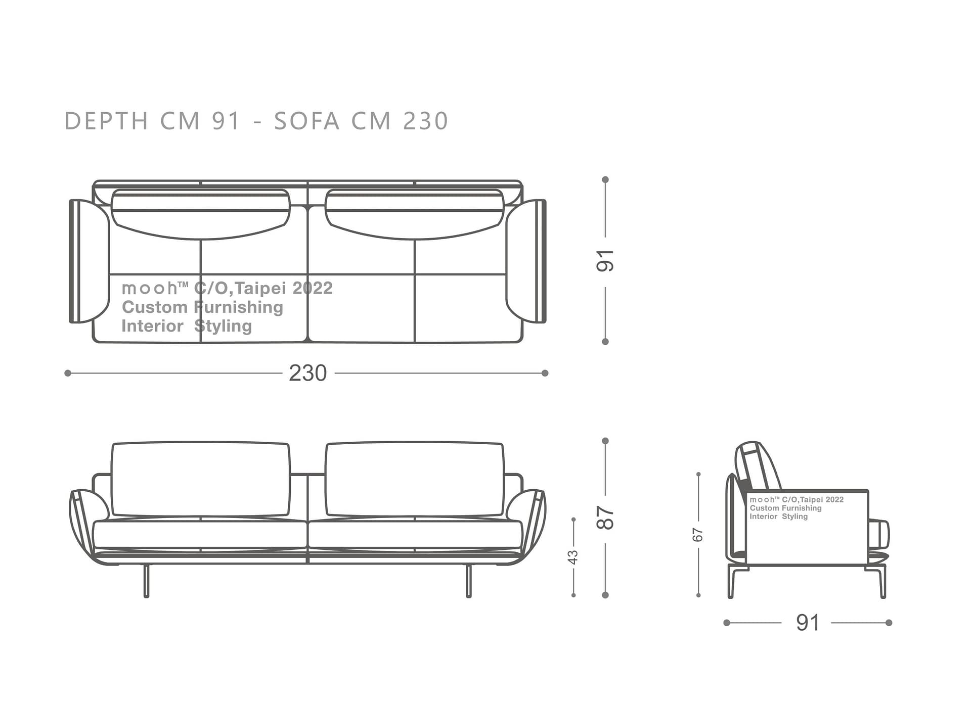 mooh Living 史丹佛｜三人沙發-詳細規格