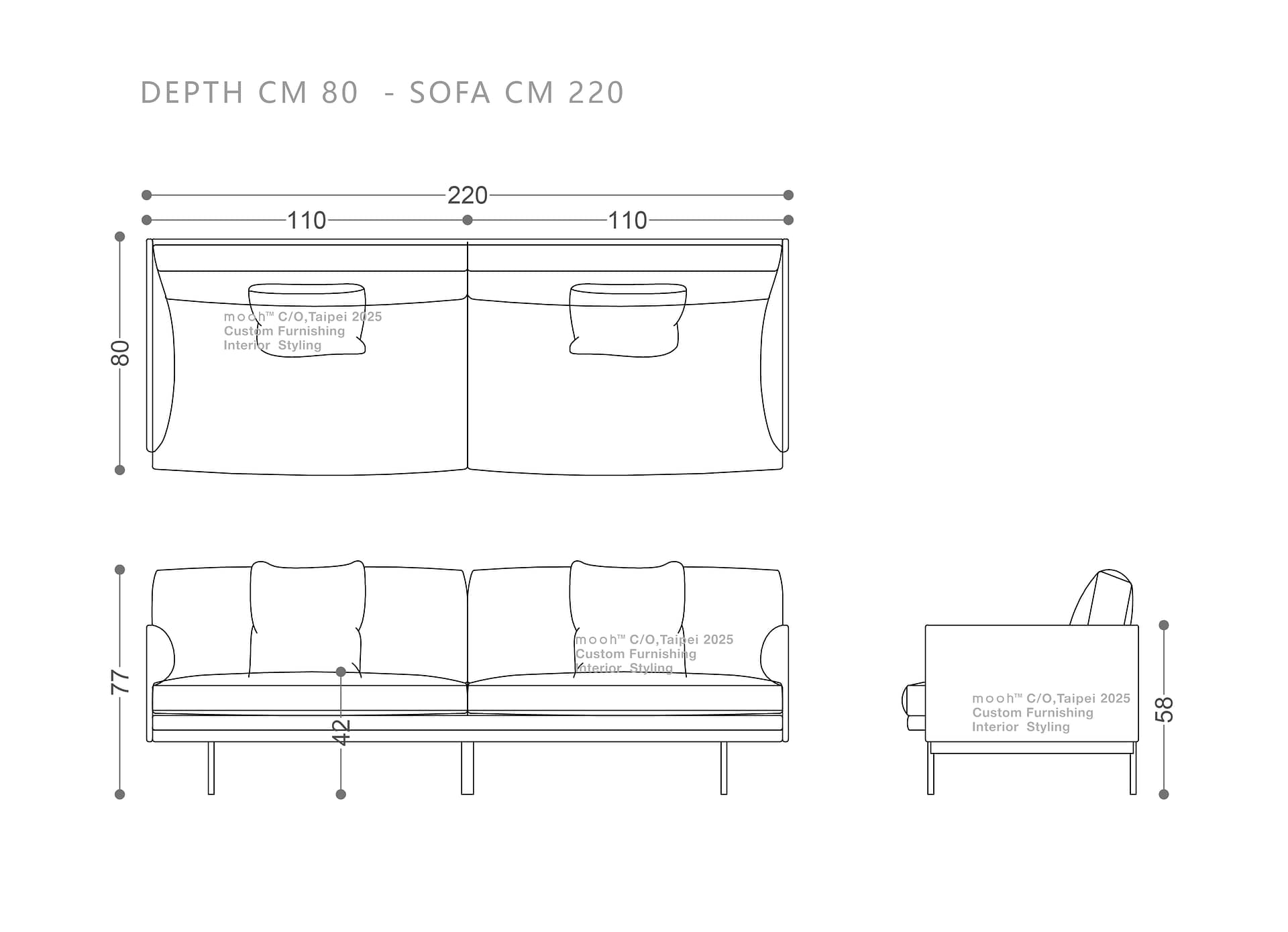 mooh Living 精選萊姆｜三人沙發-詳細規格
